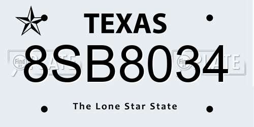 8SB8034 Texas License Plate