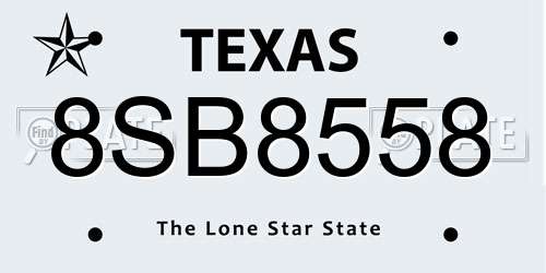 8SB8558 Texas License Plate