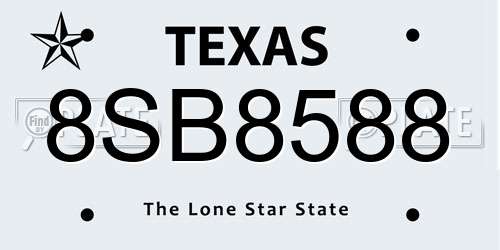 8SB8588 Texas License Plate
