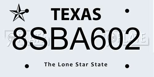 8SBA602 Texas License Plate