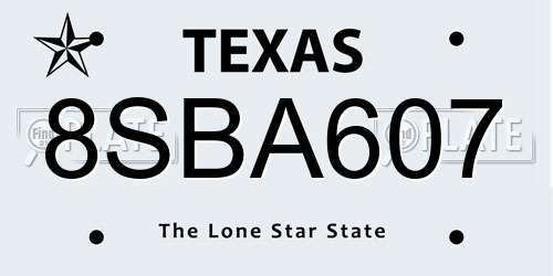8SBA607 Texas License Plate