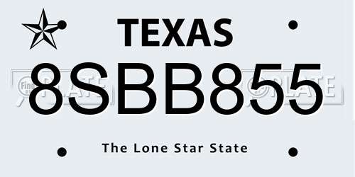 8SBB855 Texas License Plate