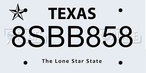 8SBB858 Texas License Plate