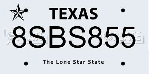 8SBS855 Texas License Plate