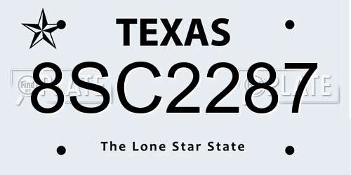 8SC2287 Texas License Plate