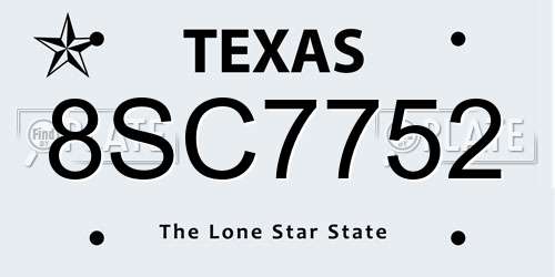 8SC7752 Texas License Plate