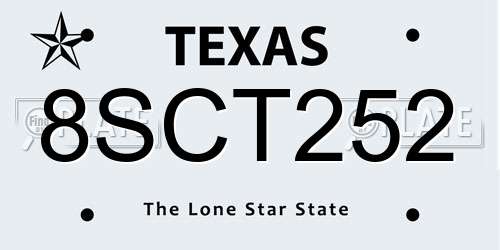 8SCT252 Texas License Plate