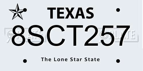 8SCT257 Texas License Plate