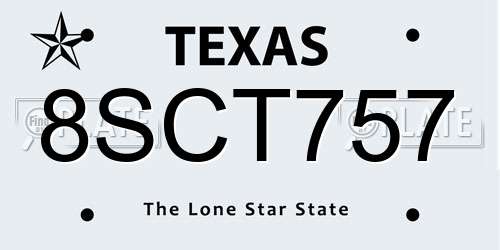 8SCT757 Texas License Plate