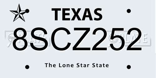 8SCZ252 Texas License Plate