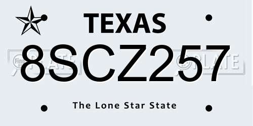 8SCZ257 Texas License Plate