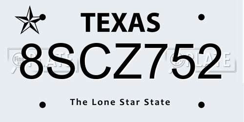 8SCZ752 Texas License Plate