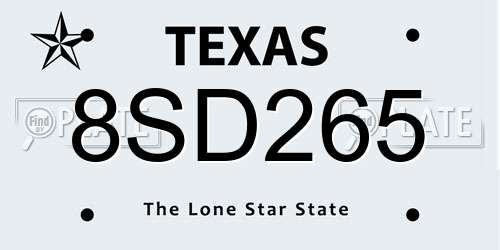 8SD265 Texas License Plate