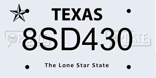 8SD430 Texas License Plate