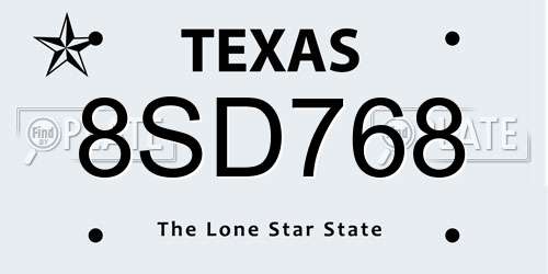 8SD768 Texas License Plate