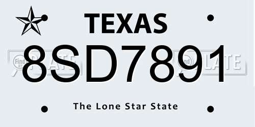 8SD7891 Texas License Plate