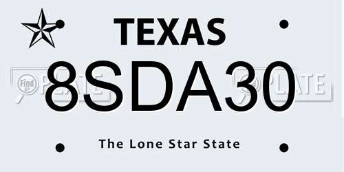 8SDA30 Texas License Plate