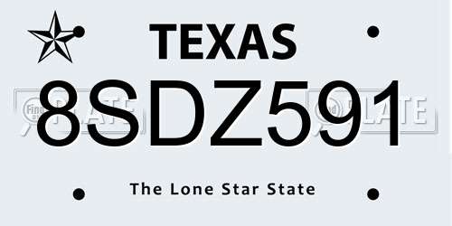 8SDZ591 Texas License Plate