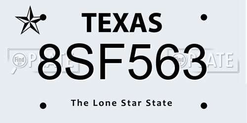 8SF563 Texas License Plate
