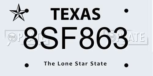 8SF863 Texas License Plate