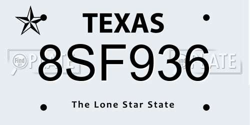 8SF936 Texas License Plate