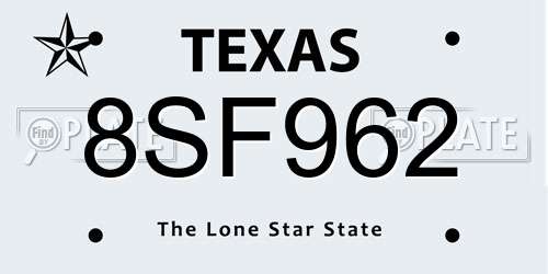8SF962 Texas License Plate