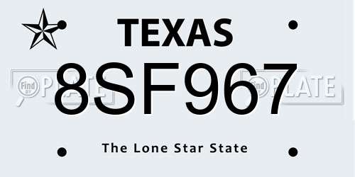 8SF967 Texas License Plate