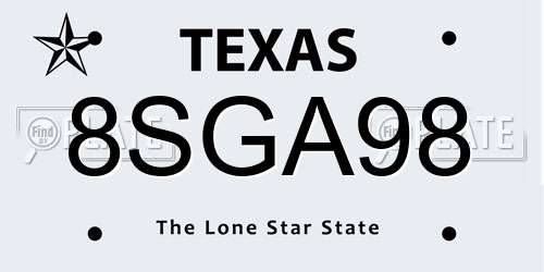 8SGA98 Texas License Plate