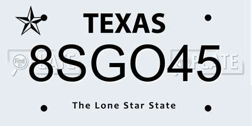 8SGO45 Texas License Plate