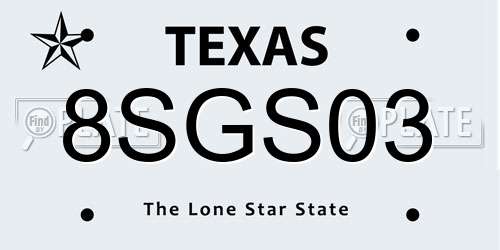8SGS03 Texas License Plate
