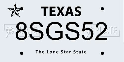 8SGS52 Texas License Plate
