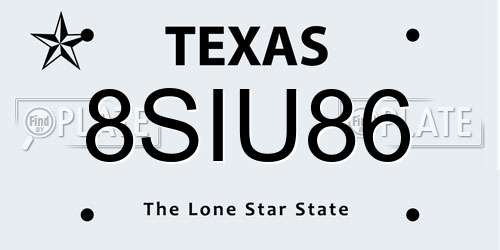 8SIU86 Texas License Plate