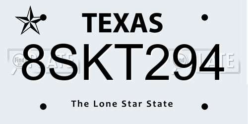 8SKT294 Texas License Plate