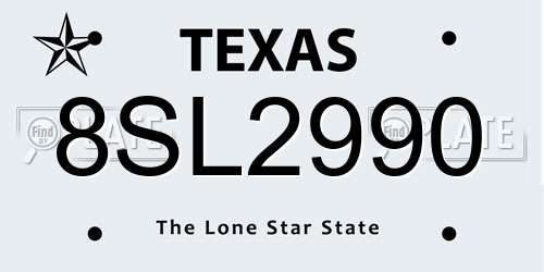 8SL2990 Texas License Plate