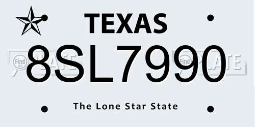 8SL7990 Texas License Plate