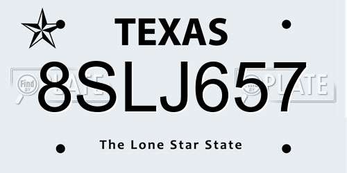 8SLJ657 Texas License Plate