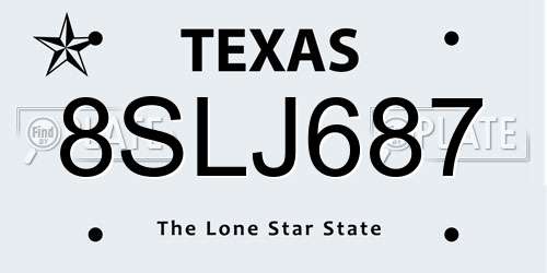 8SLJ687 Texas License Plate
