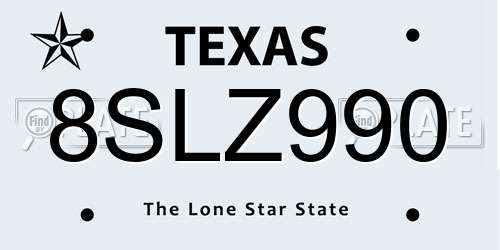 8SLZ990 Texas License Plate