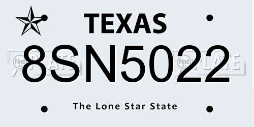 8SN5022 Texas License Plate
