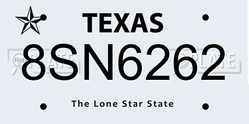 8SN6262 Texas License Plate