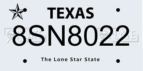 8SN8022 Texas License Plate