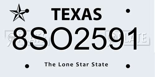 8SO2591 Texas License Plate