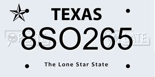 8SO265 Texas License Plate