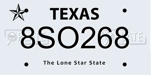 8SO268 Texas License Plate