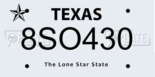 8SO430 Texas License Plate