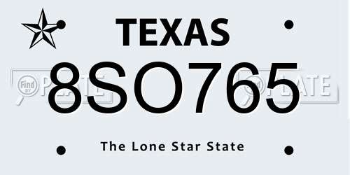 8SO765 Texas License Plate