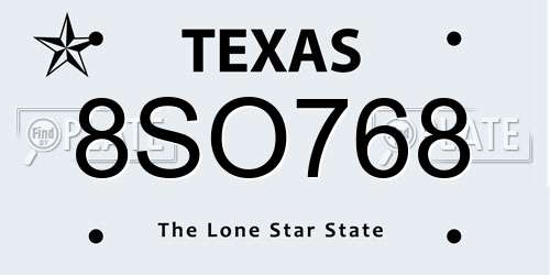 8SO768 Texas License Plate