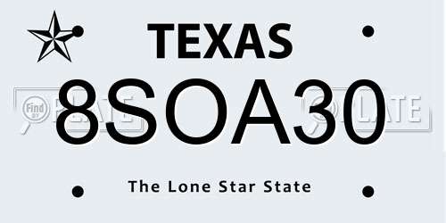 8SOA30 Texas License Plate