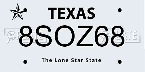 8SOZ68 Texas License Plate