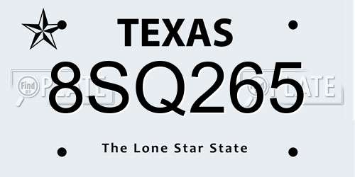 8SQ265 Texas License Plate